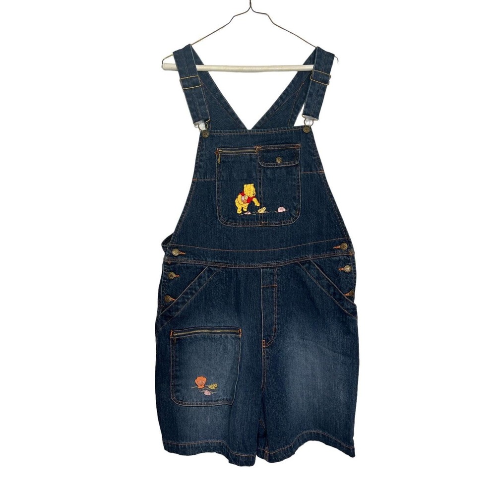 Vintage Womens Disney Winnie The Pooh Piglet Embroidered Denim Overalls Shorts